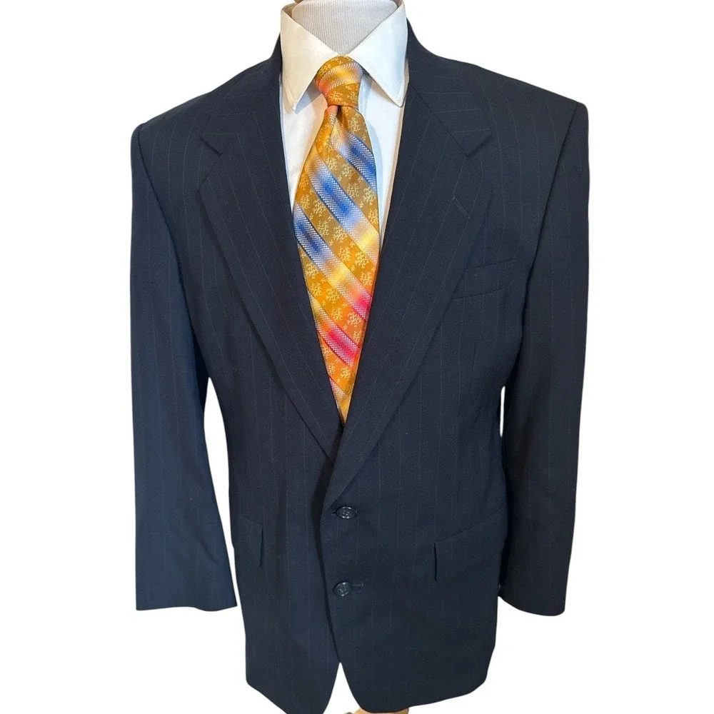 HART SCHAFFNER MARX Vintage Blue Pin Stripe Wool Blazer Jacket Sport Coat Sz 40R